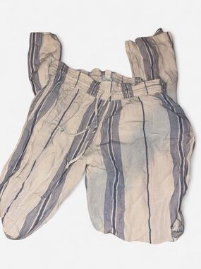 Striped Drawstring Linen-Blend Pants - Blue & Cream